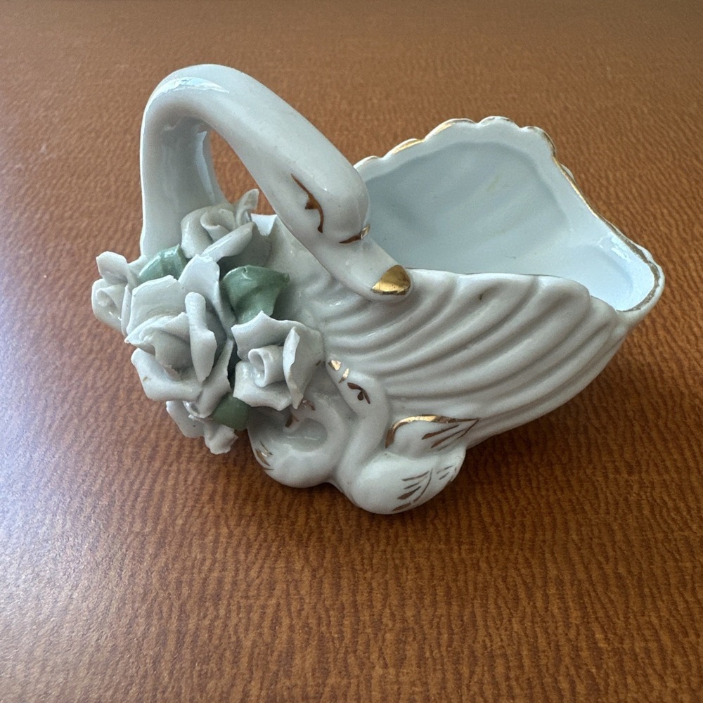 Vintage Porcelain SWAN Mini‎ Planter / Trinket Holder